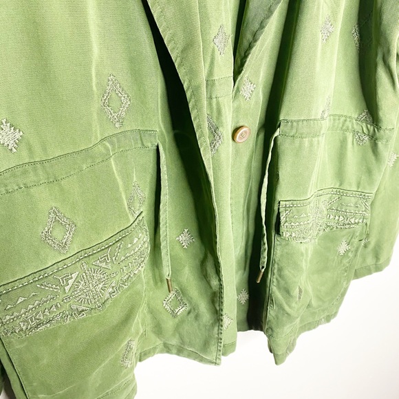 💙 EMBROIDERED Olive Green Drawstring Light Jacket - Picture 3 of 5